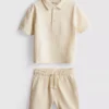 1-9 anos | Conjunto de camisa polo texturada e calções
