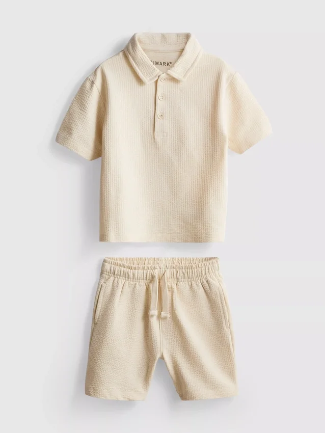 1-9 anos | Conjunto de camisa polo texturada e calções