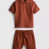 1-9 anos | Conjunto de camisa polo texturada e calções