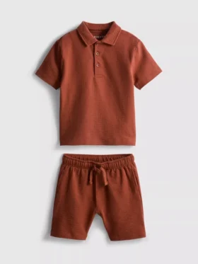 1-9 anos | Conjunto de camisa polo texturada e calções