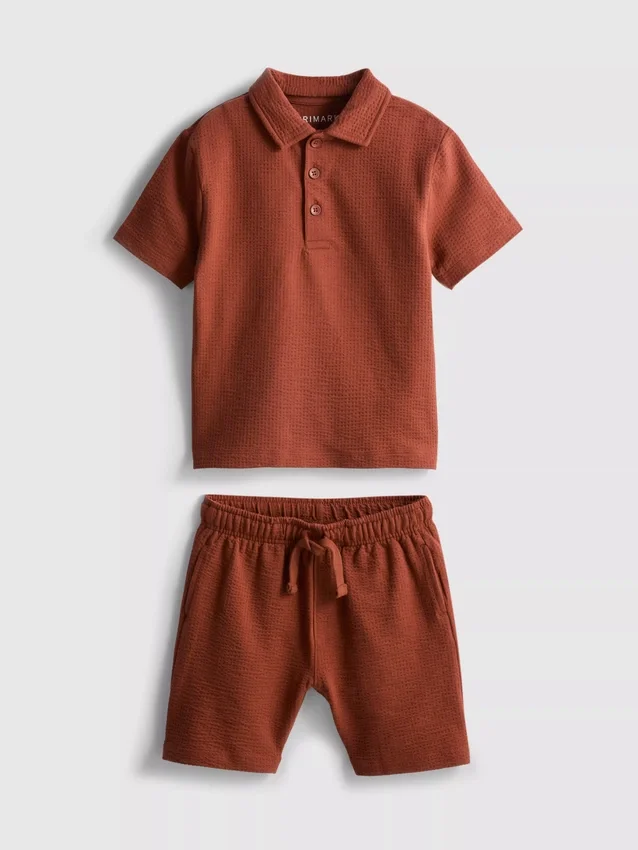 1-9 anos | Conjunto de camisa polo texturada e calções