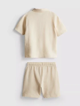 1-9 anos | Conjunto de camisa polo texturada e calções