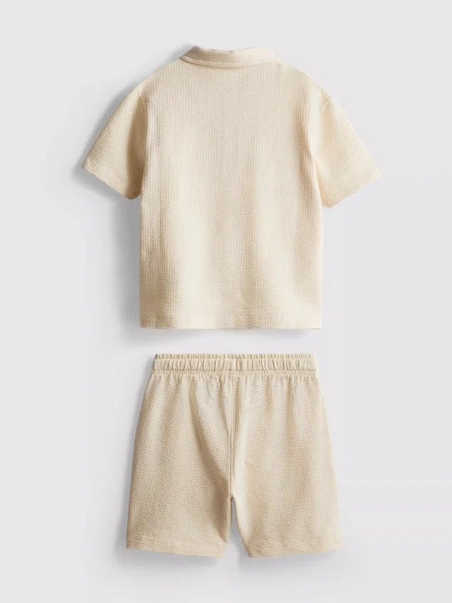 1-9 anos | Conjunto de camisa polo texturada e calções