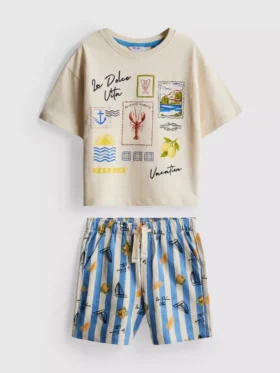 1-9 anos | Conjunto de t-shirt com estampado e calções «Dolce Vita»