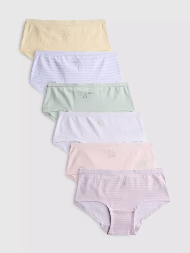 2-15 anos | Conjunto de 6 cuecas hipster com motivos de praia