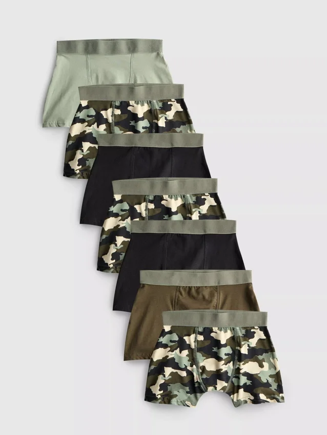 2-15 anos | Conjunto de 7 calções com padrão de camuflagem
