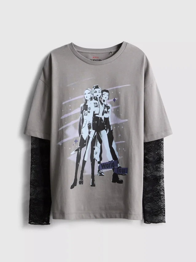 6-15 anos | Camisa de manga comprida com renda «K-Pop Demon Hunters»