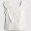 7-15 anos | blusa com decote quadrado franzido