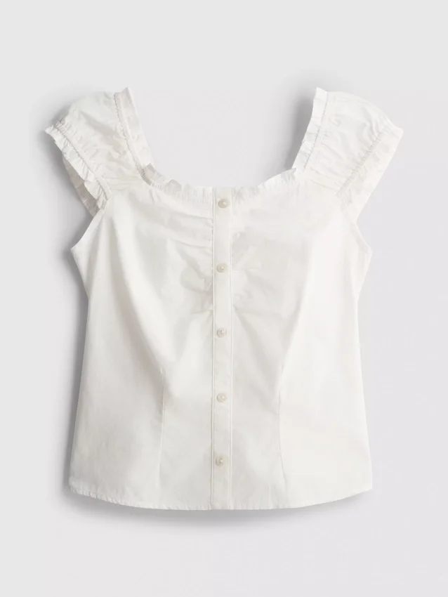 7-15 anos | blusa com decote quadrado franzido