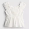 7-15 anos | blusa com decote quadrado franzido