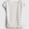 7-15 anos | blusa com mangas curtas franzidas e acabamento em renda