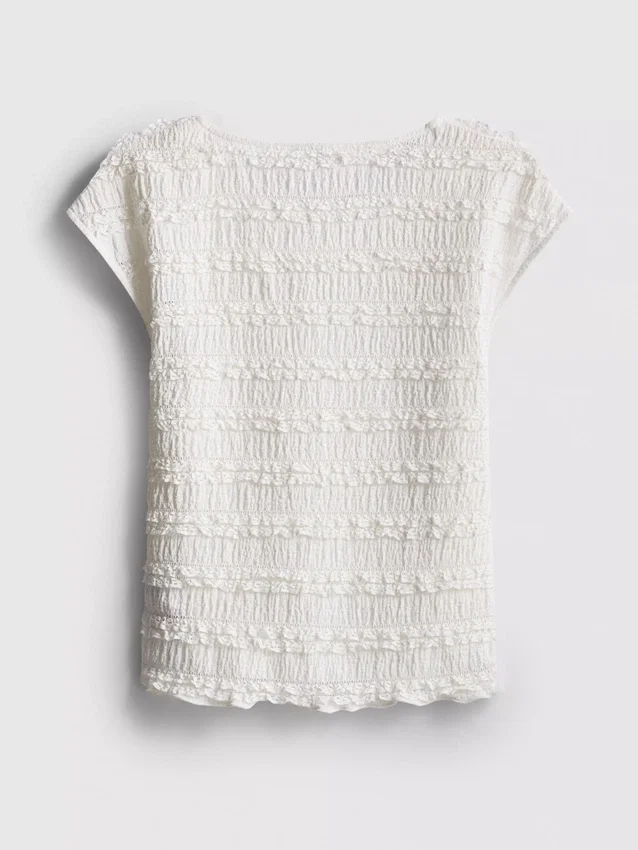 7-15 anos | blusa com mangas curtas franzidas e acabamento em renda