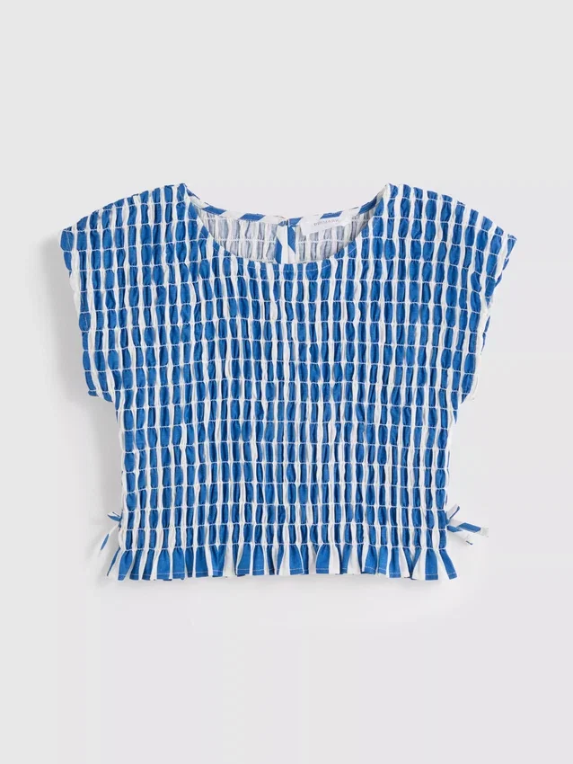 7-15 anos | blusa às riscas com franzido