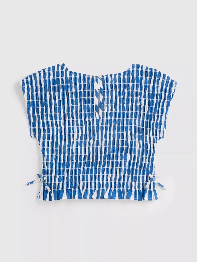 7-15 anos | blusa às riscas com franzido