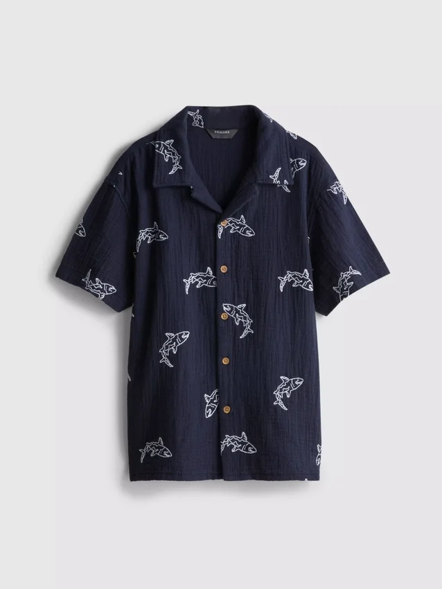 7-15 anos | camisa bordada com botões