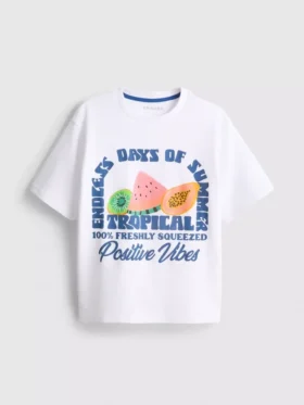 7-15 anos | Camisa com padrão de frutas e textura