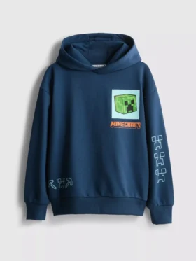 7-15 anos | Camisola com capuz com motivo do Minecraft, rica em algodão