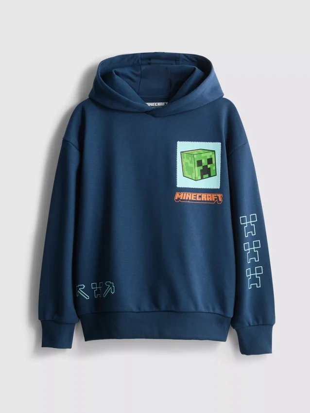 7-15 anos | Camisola com capuz com motivo do Minecraft, rica em algodão