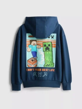 7-15 anos | Camisola com capuz com motivo do Minecraft, rica em algodão