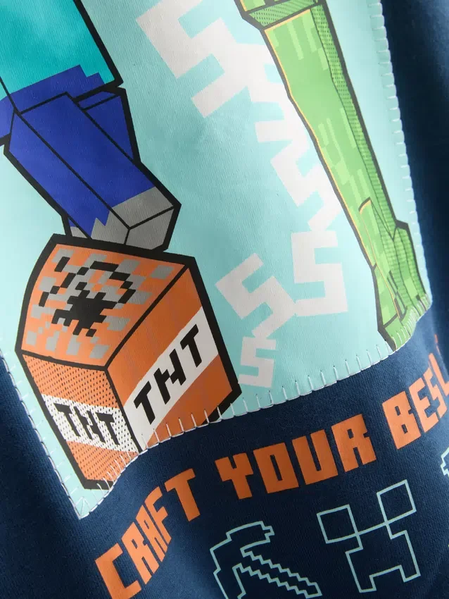 7-15 anos | Camisola com capuz com motivo do Minecraft, rica em algodão