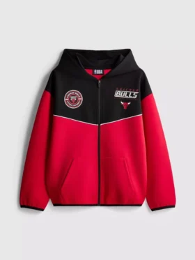 7-15 anos | Camisola com capuz e fecho de correr dos Chicago Bulls da NBA