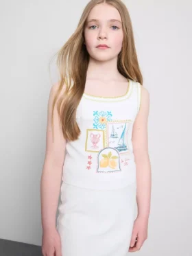 7-15 anos | camisola sem mangas com costura contrastante