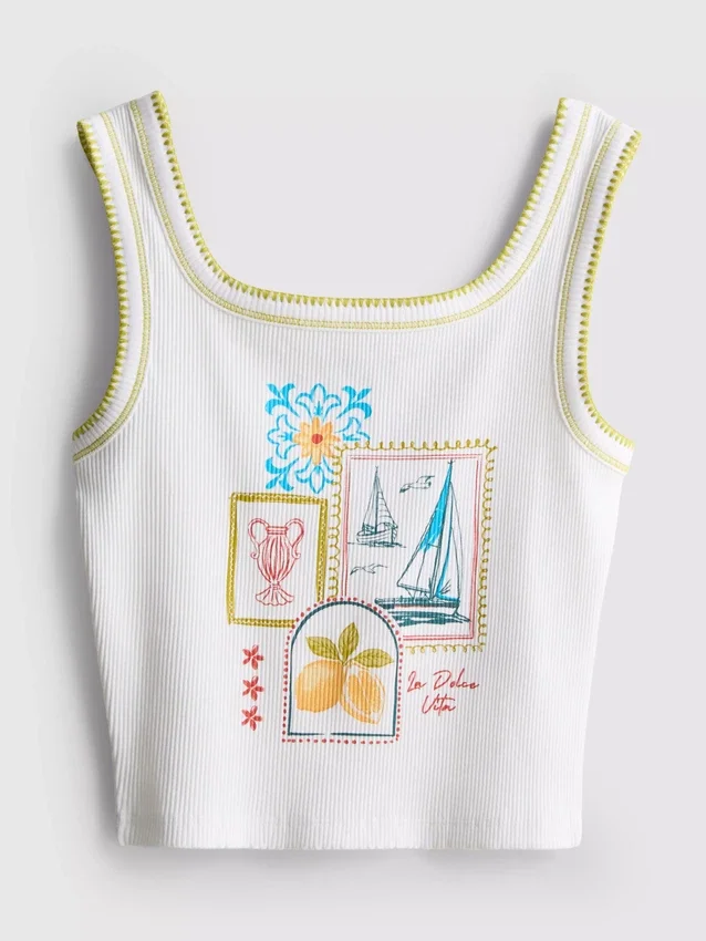 7-15 anos | camisola sem mangas com costura contrastante