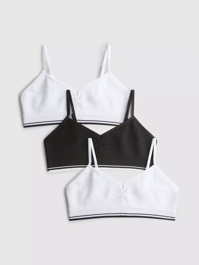 7-15 anos | Conjunto de 3 tops curtos com costura canelada