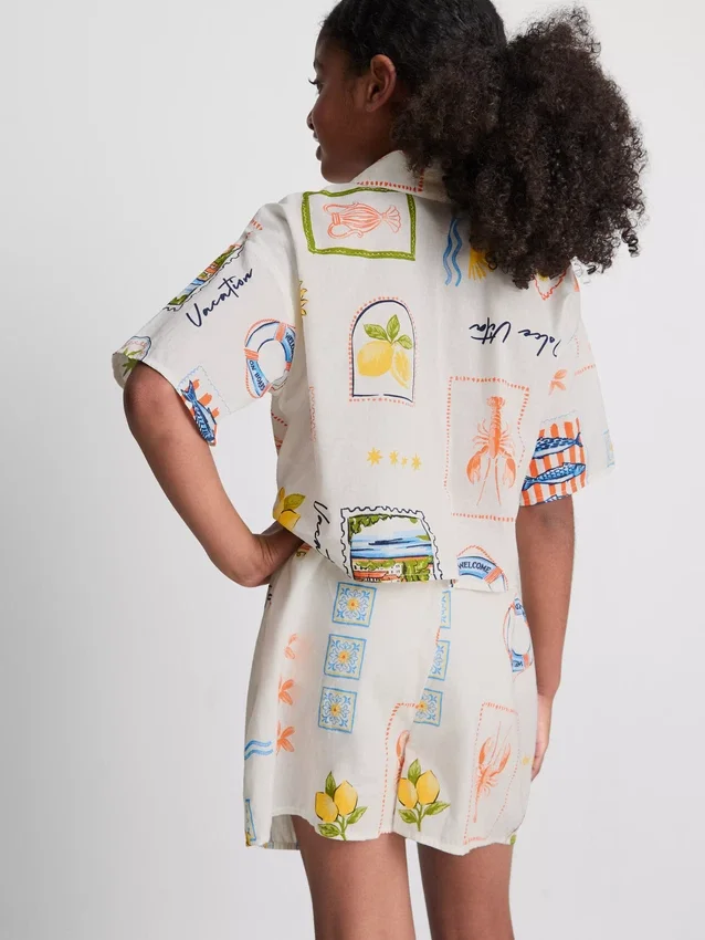 7-15 anos | Conjunto de camisa com detalhe de gravata e calções