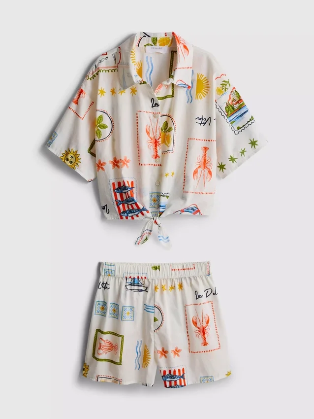 7-15 anos | Conjunto de camisa com detalhe de gravata e calções
