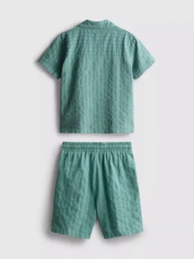 7-15 anos | Conjunto de camisa de manga curta com botões e calções em tecido texturado