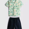 7-15 anos | Conjunto de camisa e calções em algodão slub