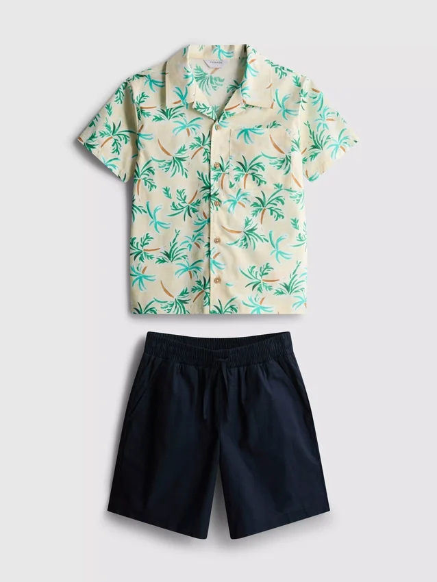 7-15 anos | Conjunto de camisa e calções em algodão slub