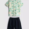 7-15 anos | Conjunto de camisa e calções em algodão slub