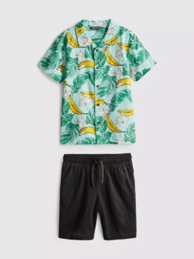 7-15 anos | Conjunto de camisa estampada e calções