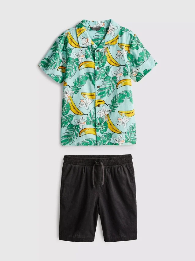 7-15 anos | Conjunto de camisa estampada e calções