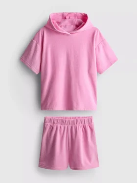 7-15 anos | Conjunto de camisola com capuz em tecido de toalha e calções