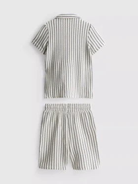 7-15 anos | Conjunto de camisola de malha às riscas e calções