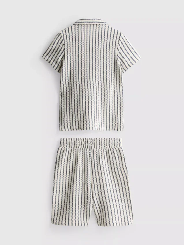7-15 anos | Conjunto de camisola de malha às riscas e calções