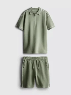 7-15 anos | Conjunto de polo texturado e calções