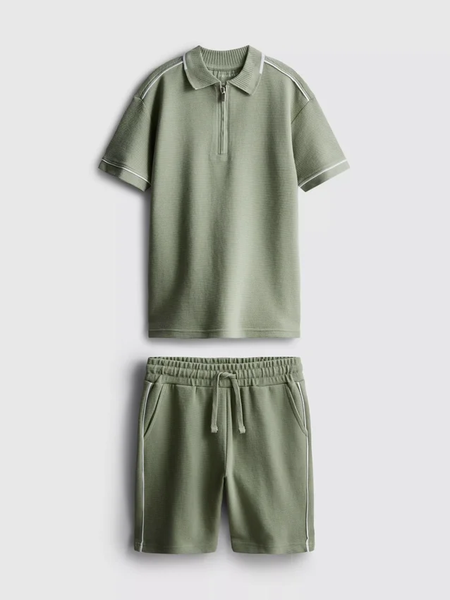 7-15 anos | Conjunto de polo texturado e calções