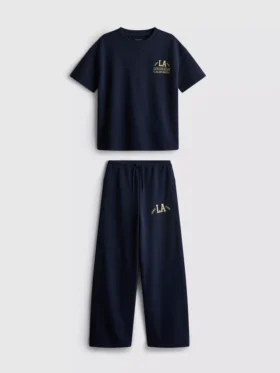 7-15 anos | Conjunto de t-shirt e calças de fato de treino de perna larga