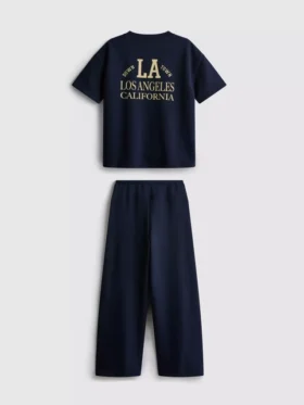 7-15 anos | Conjunto de t-shirt e calças de fato de treino de perna larga