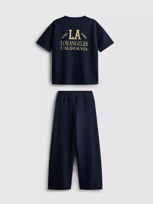 7-15 anos | Conjunto de t-shirt e calças de fato de treino de perna larga