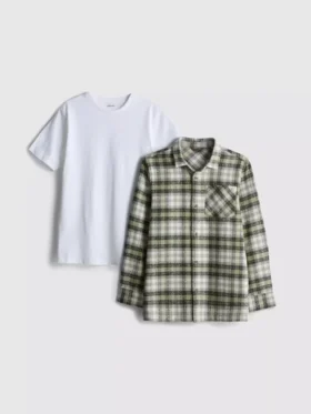 7-15 anos | conjunto de t-shirt e camisa xadrez