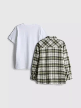 7-15 anos | conjunto de t-shirt e camisa xadrez