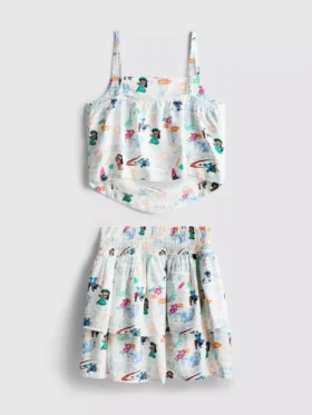7-15 anos | Conjunto de top do Stitch da Disney e saia Rara