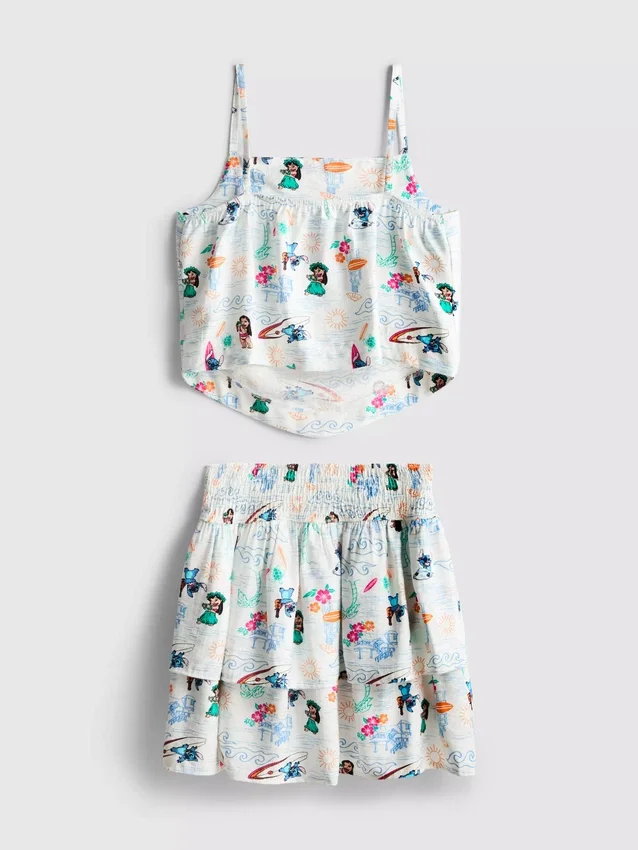 7-15 anos | Conjunto de top do Stitch da Disney e saia Rara