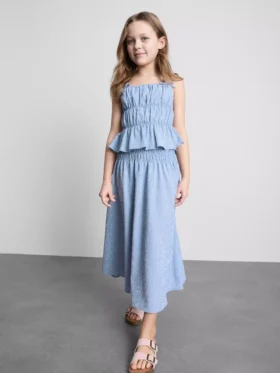 7-15 anos | saia midi xadrez gingham