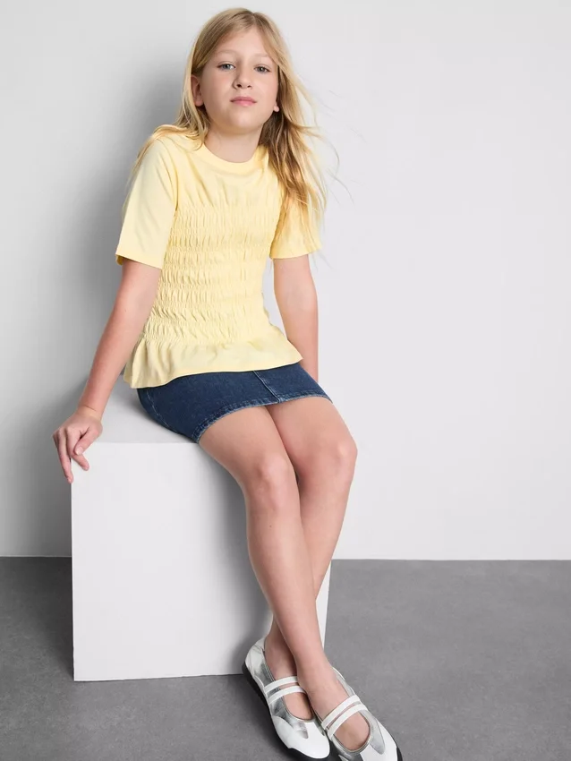 7-15 anos | T-shirt com peplum franzido